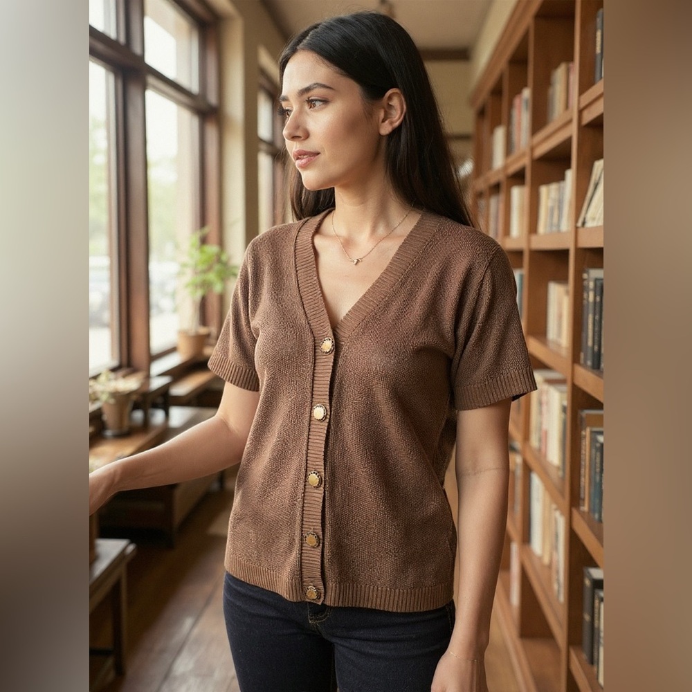 Louis Vuitton Chocolate Button Down Women's Top